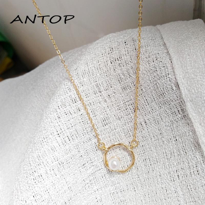 1 Pcs Korea Kalung Mutiara Titanium Pria Kalung Wanita Antikarat Bulat Necklace ANTOP