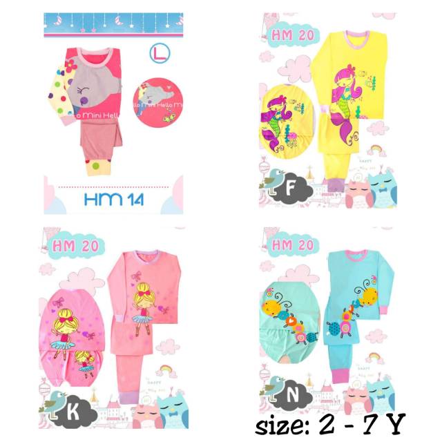 Piyama Anak | Baju Tidur Anak Perempuan Kaos Umur 2 sd 7 Tahun