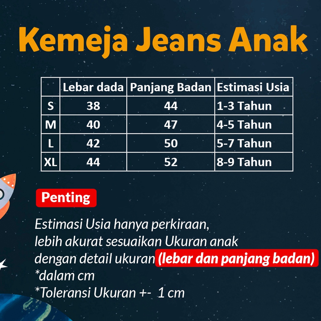 Baju Jeans Anak Denim Pakaian baju hem atasan usia umur  2 3 4 5 6 7 8 9 10 11 tahun fashion import cowok cewek