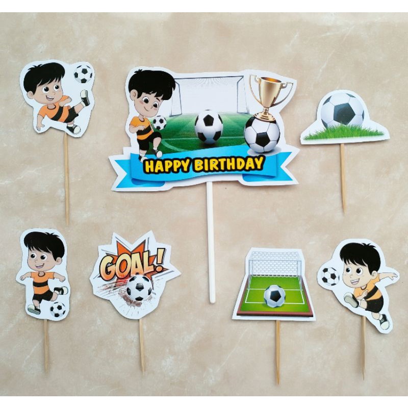 isi 7 hiasan kue ulang tahun cake topper karakter sepak bola anak football Kids