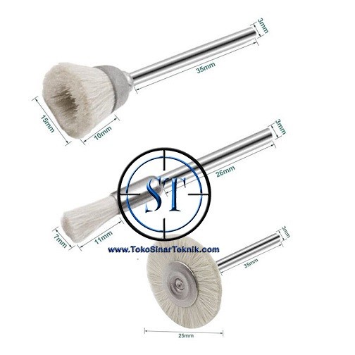 Set 3 Pcs Sikat Wire Brush Soft Wool Poles Bulu Halus Dental Mini Grinder Polishing Poles Drill