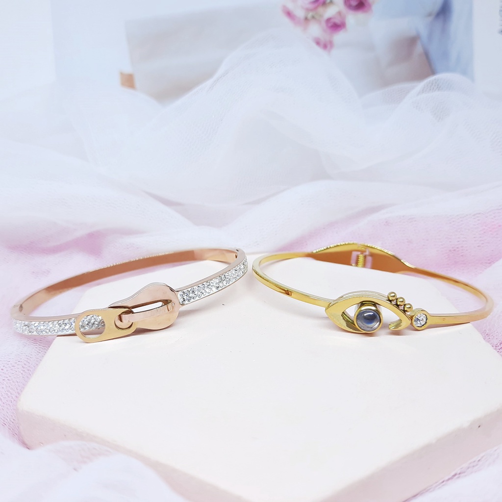 Gelang Titanium Cantik Bangle Rose Gold Anti Karat Luntur - BB520