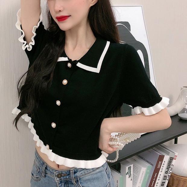 ➹ [ Spesial] Crop top rajutan kaos lengan pendek wanita Korea ➺