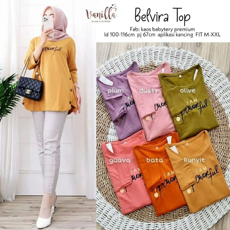 Belvira Top, TOP/KAOS WANITA CANTIK MURAH FIT XXL LD 100-116 BAHAN KAOS BABYTERRY PREMIUM MIX BORDIR TERMURAH MODIS OOTD TERLARIS