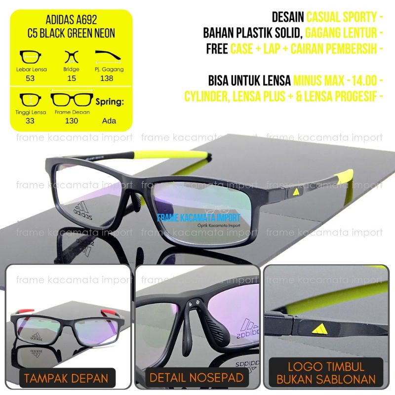 Frame Kacamata Sporty Adidas - Lensa Bluecromic Minus & Progresif