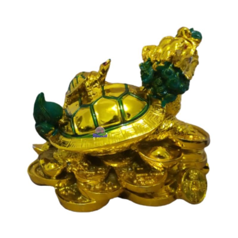 Patung Kura Kura Naga Gold Fengshui 5 Inch