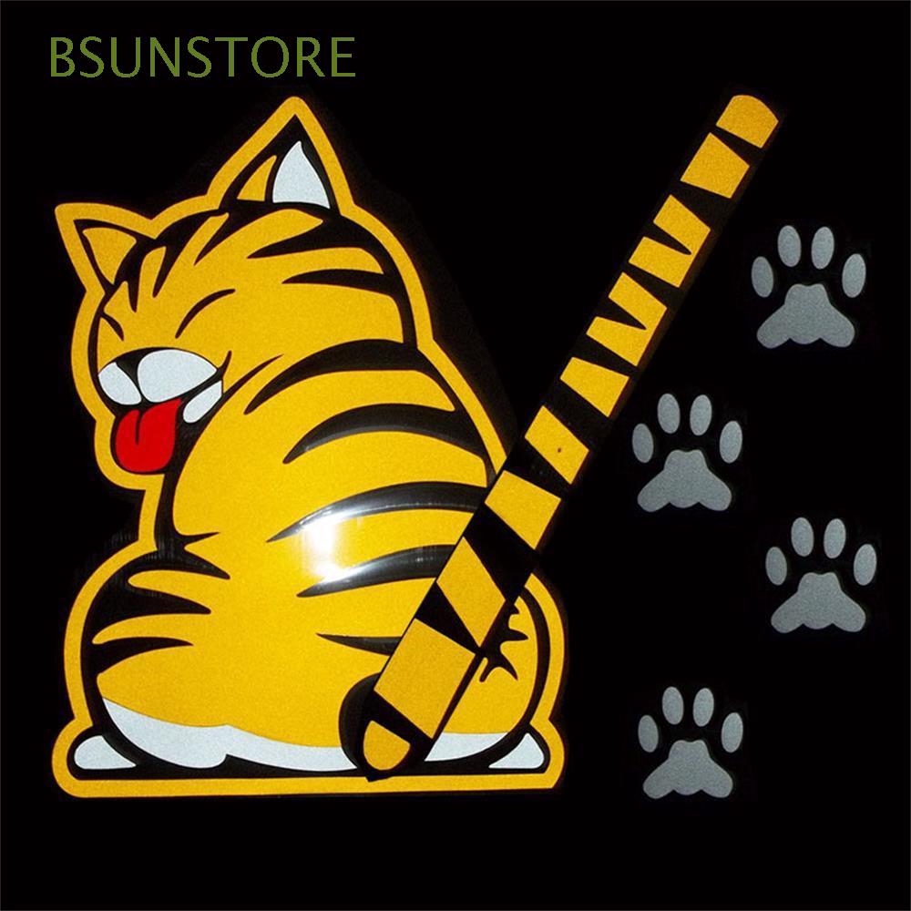 Stiker Reflektif Motif Kartun Kucing Warna Kuning Untuk Windshield