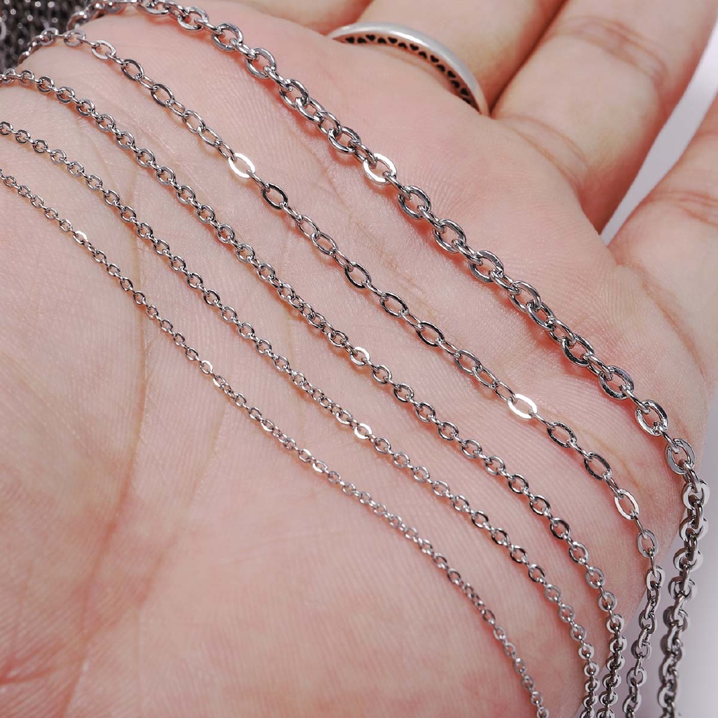 Rantai Kalung Bahan Stainless Steel Ukuran 5m / Lot 1.2 1.5 2.0 2.4 3.0mm Untuk Membuat Perhiasan