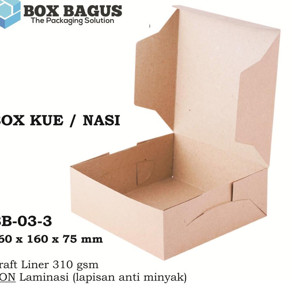 

CRS (1 pak = 25 pcs) BOX DUS KARDUS KOTAK MAKANAN NASI ROTI KUE SNACK 16x16x7,5 cm KRAFT 310 g ..,..