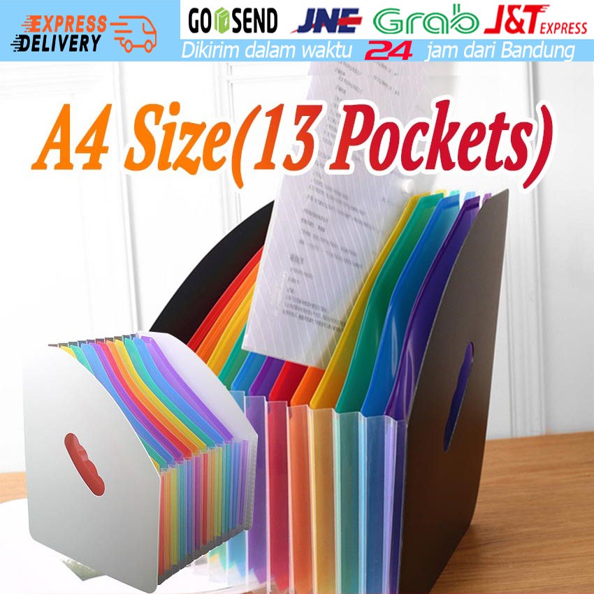 

13 Sekat File Folder A4 Foldable Meja Dokumen Map Stand Organ Warna Folio Kotak Organizer Tempat Map