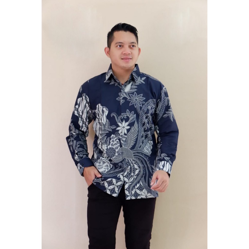 Kemeja Baju Batik Pria Lengan Panjang PREMIUM Modern LAPIS FURING Harga Produsen Murah PEKSI NAVY