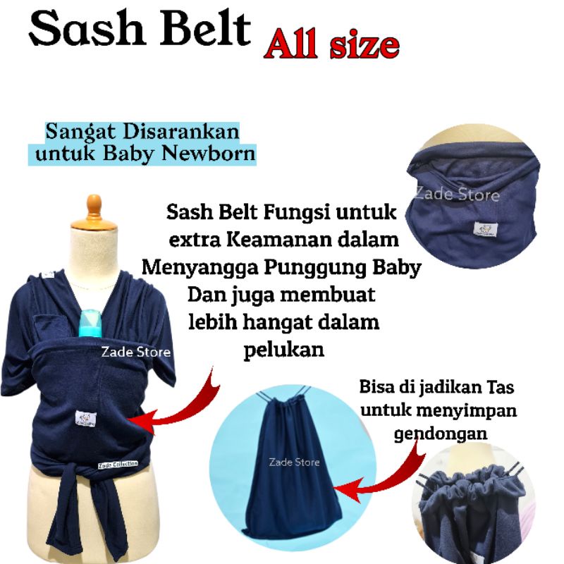 Gendongan bayi Kaos Geos 3in1 + Sash Belt Kantong Zade Collection Gendong Samping dan Depan ( M Shape ) Kangguru hipseat geos cotton gendongan anak wrap wrab