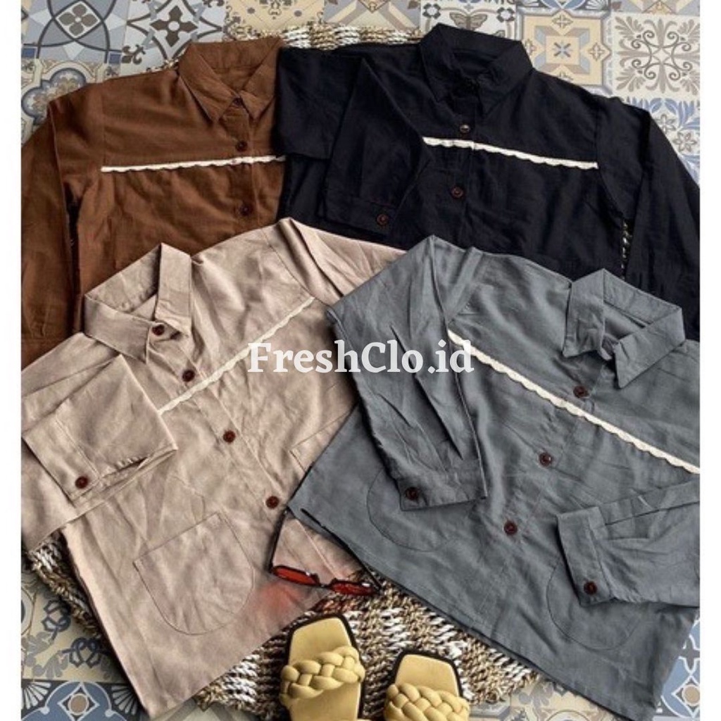 LINEN CROP RENDA - OUTER LINEN - KEMEJA LINEN CROP