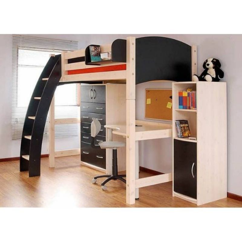 Ranjang tingkat set meja belajar+lemari