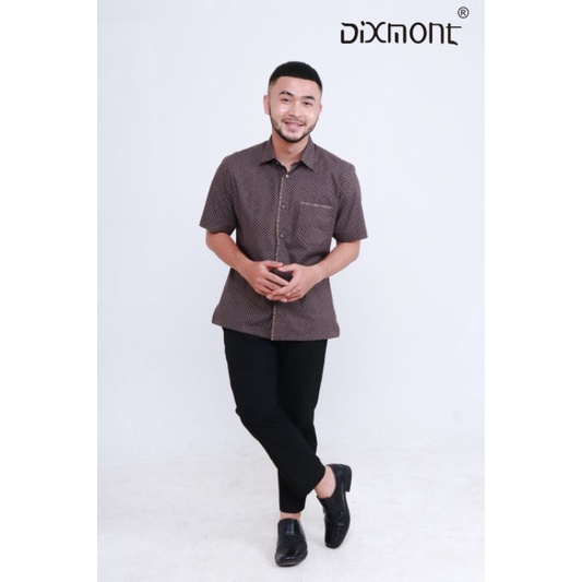 Dixmont Kemeja Pria Basic Formal Motif Lengan Pendek Hem MS03021