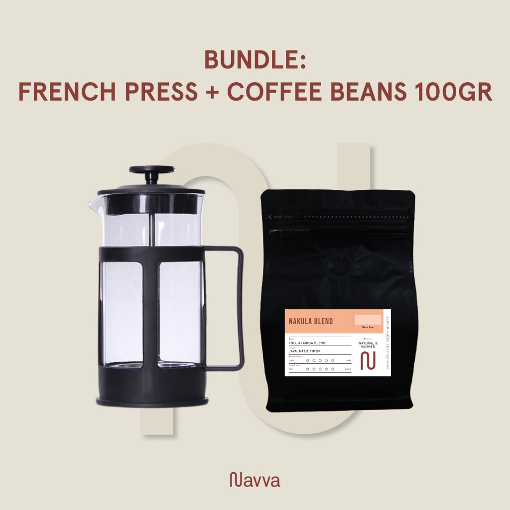 

1 Set French Press & Biji Kopi Arabica Robusta Bubuk / Bundle Coffee Beans