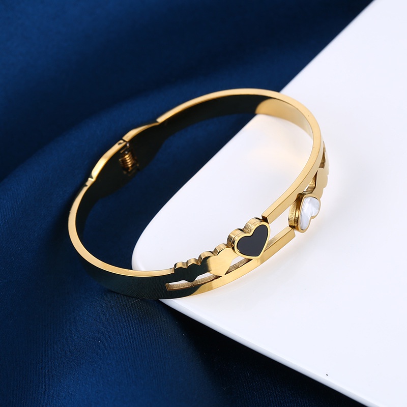 Aksesoris titanium import Gelang bangle dua love hitam putih anti karat bisa COD