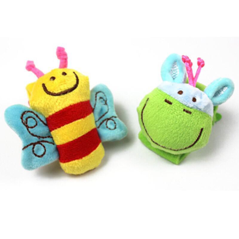 1Pc Rattle Gelang Tangan dengan Bahan Plush dan Gambar Binatang untuk Usia 0-12 Bulan