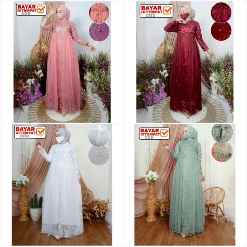 Kamila Gamis Pesta Mewah Brukat Tile Mutiara