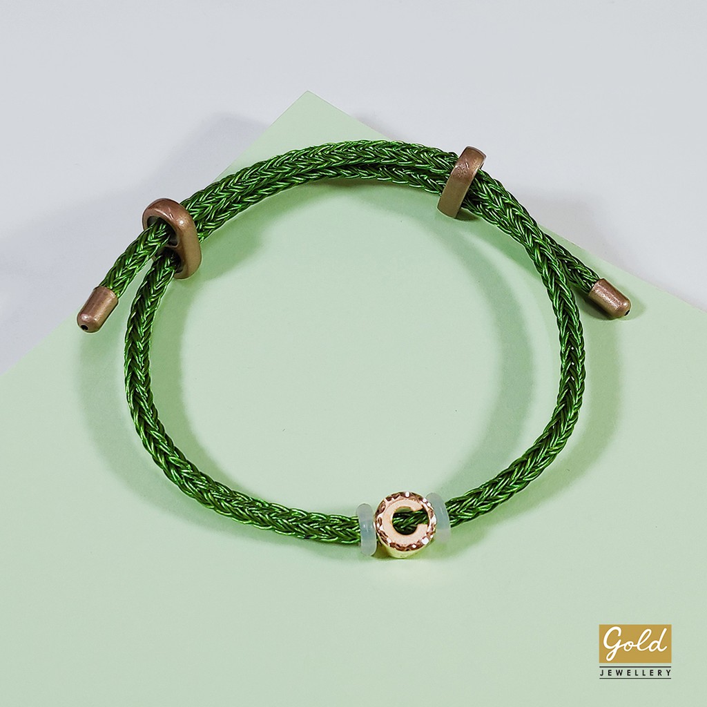 Gelang tali emas kuning 700 16k charm inisial alphabet huruf C blt