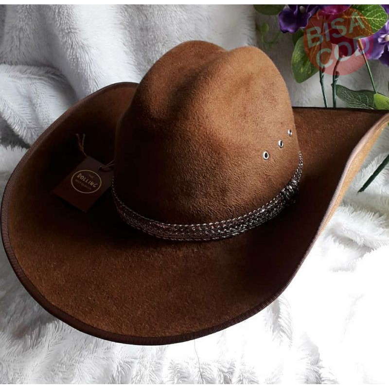 TOPI LAKEN IMPORT HIGHT QUALITY MARLBORO STYLE DARK BROWN TOPI FEDORA