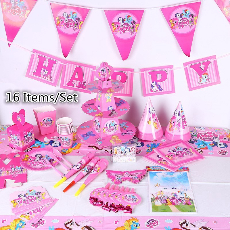 Set 16Pcs Dekorasi  Desain My  Little  Pony  theme untuk Pesta 