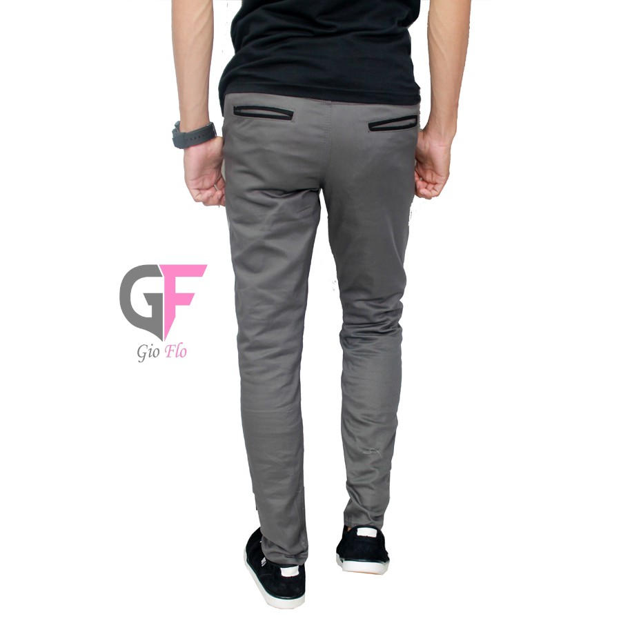 GIOFLO Bawahan Pria Celana Chinos Panjang Keren Casual Abu / CLN 719