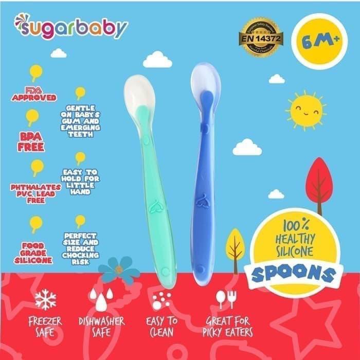 Sugar Baby Healthy Silicone Spoons 2 Set Blue Pink Sendok Makan Bayi SugarBaby