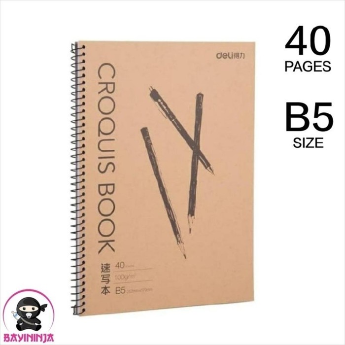 

[RESTOCK] DELI Sketch Book Buku Gambar Sketsa Spiral B5 40 Sheet - Kraft Horizontl