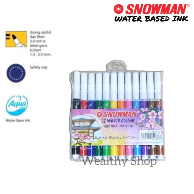 Spidol Snowman Water Color Marker WC-200-12 Set 12 Warna
