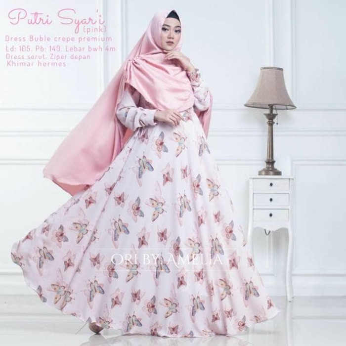 Original  Gamis Jumbo Putri Syari Original Amelia Lengkap Dengan Khimar