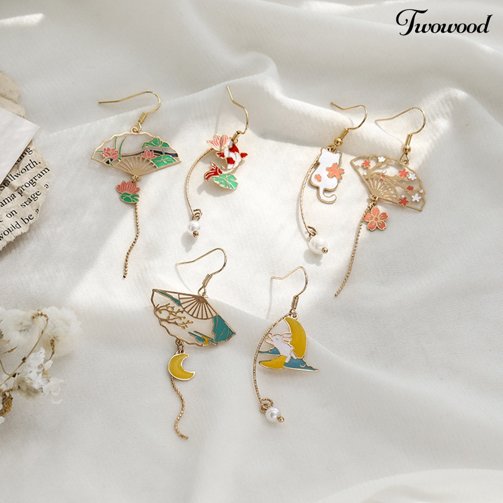 1 Pasang Anting Kait Gantung Wanita Desain Hewan Asimetris Hias Mutiara Imitasi Untuk Kencan