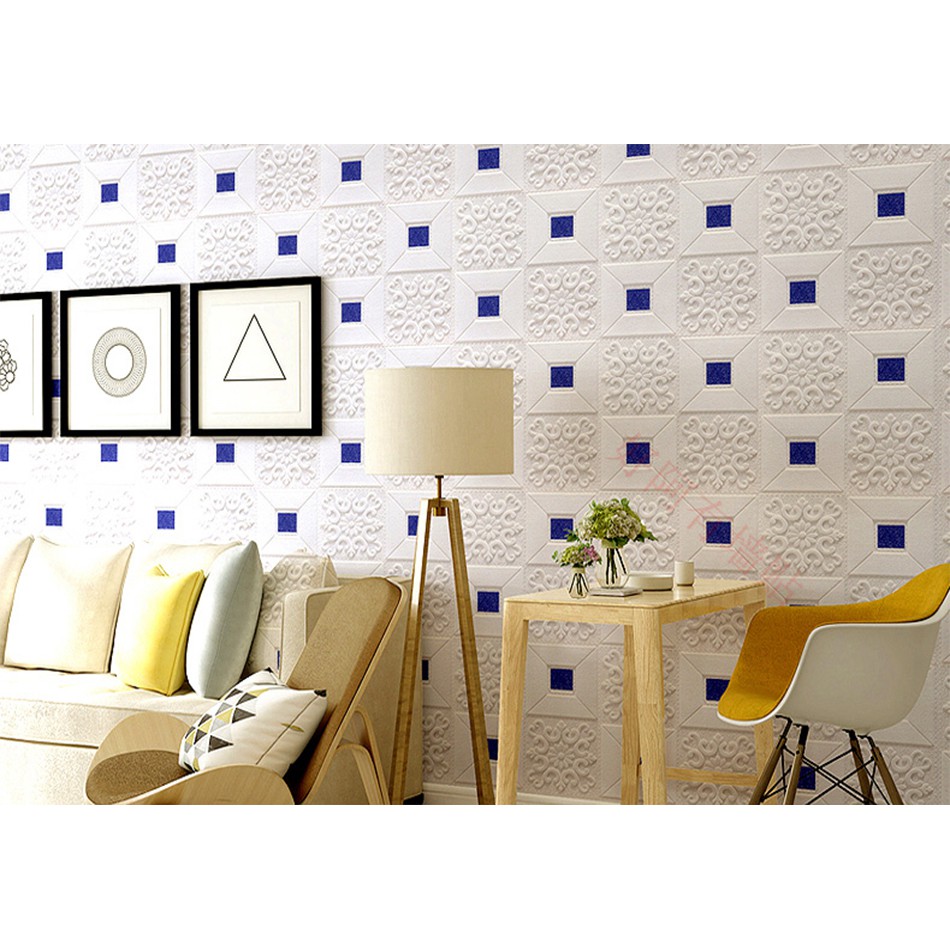 Wallpaper dinding 3D Modern Wallpaper timbul Batik Kubik Brickfoam batik Ukuran 70cm X 70cm