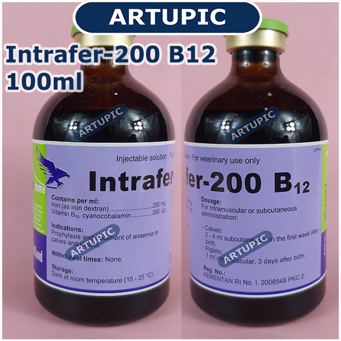 intrafer-200 B12 100 ml Obat Anemia Pertumbuhan Sapi Anak Babi DLL Hewan Lainnya Obat Anemia Proses Melahirkan Gizi Tidak Seimbang Kehilangan Darah Parasit Infeksi Zat Besi Vit B12 Kambing Domba Anjing Kucing