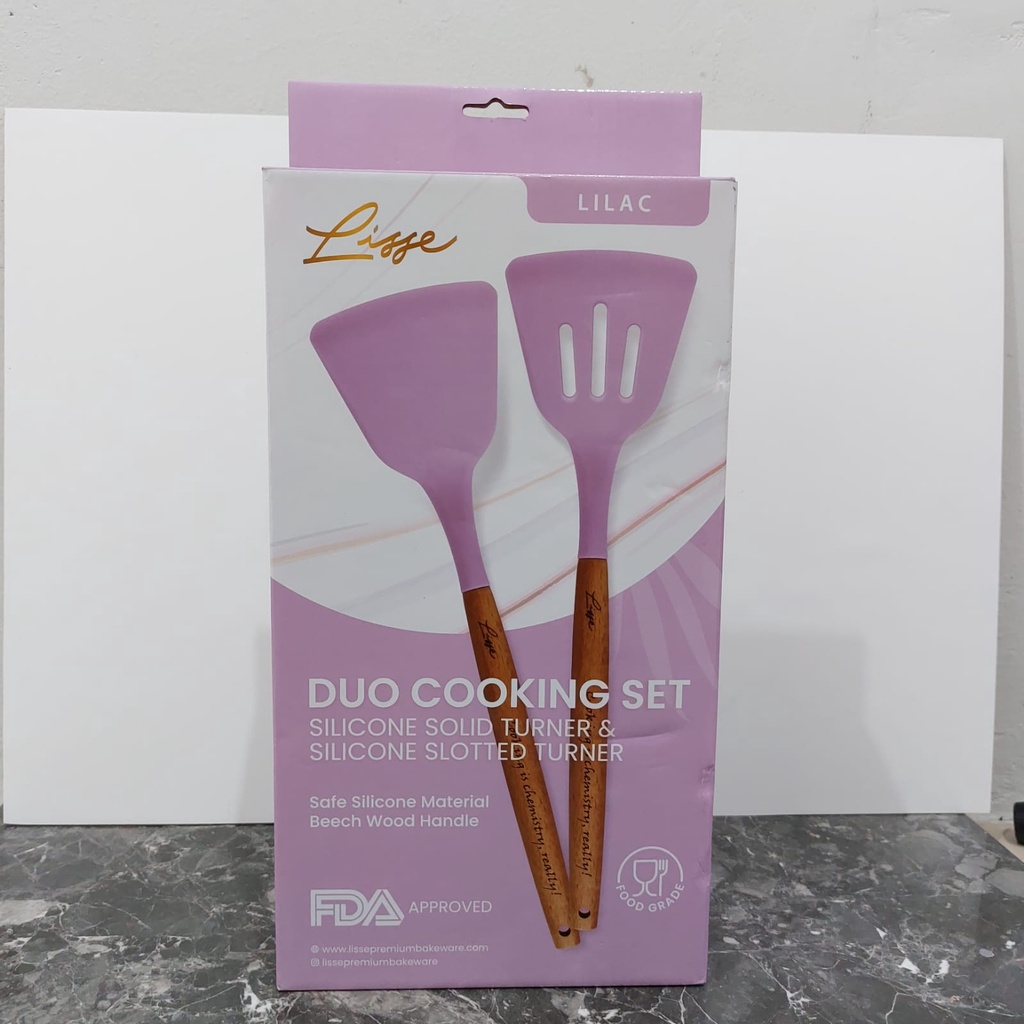 Spatula Silicone Lisse Duo Cookinhg Set Wood Handle