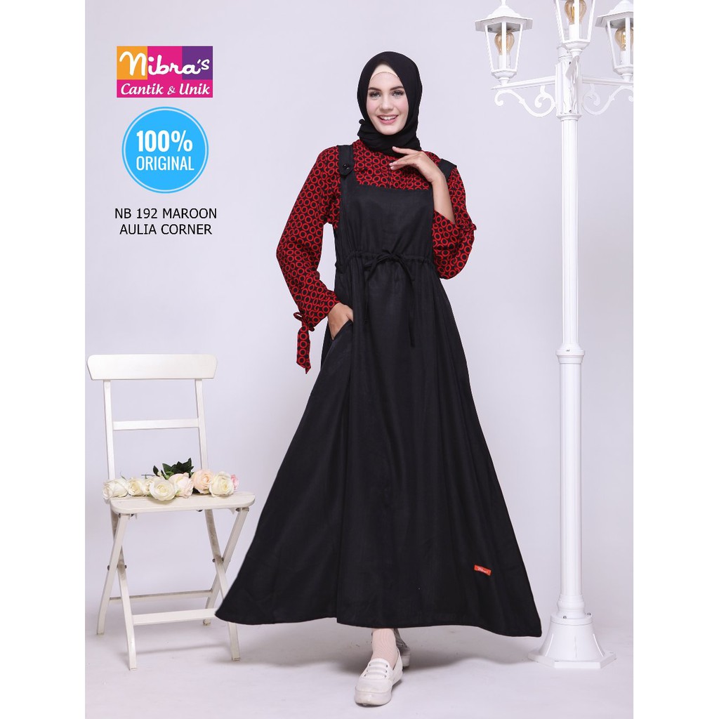 Model Gamis Dewasa Lucu Gamis Nibras NB 192 Maroon ORIGINAL