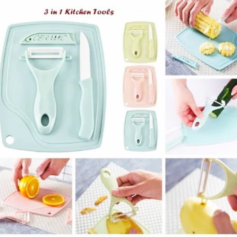 Pisau Set Talenan  Set  3 in 1/ Alat Set Dapur ceramic