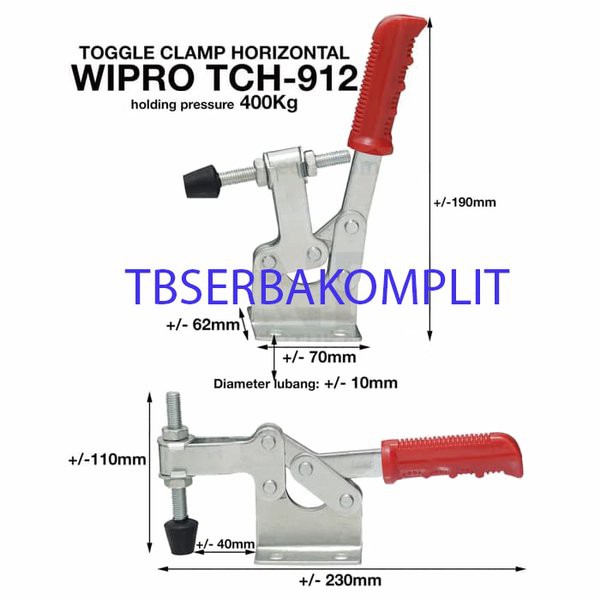 Toggle Clamp TCH912 Wipro Horizontal Daya 400kg Klem Togle Togel 200W 400 kg Heavy Duty TCH-912