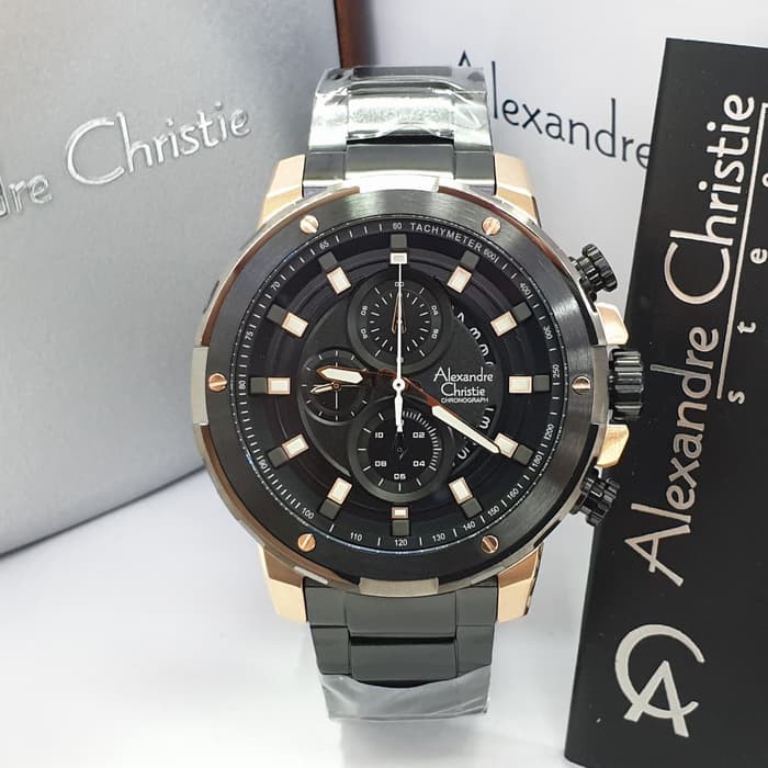 JAM TANGAN PRIA ALEXANDRE CHRISTIE AC 6528 / AC6528 ROSEGOLD BLACK ORIGINAL