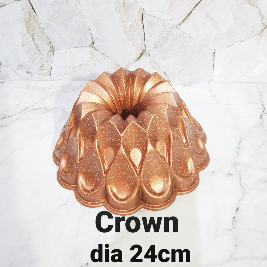 loyang kue HOTCHEF coating bundt tulban cake pan 24 cm anti lengket rose gold non stick CROWN