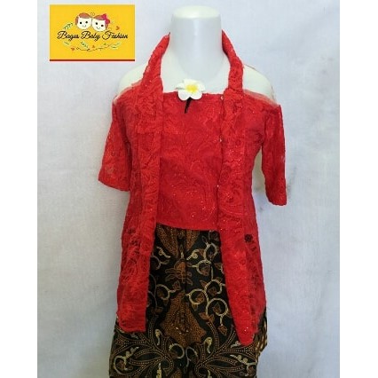 Setelan Kebaya Modern Kutu Baru Brokat Premium Merah Christa 2