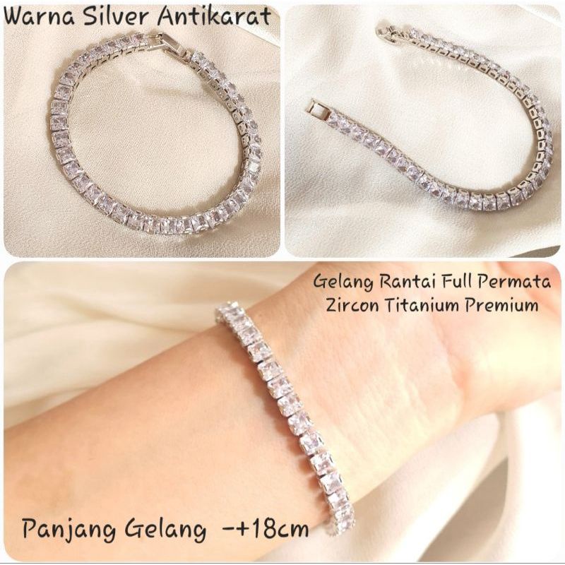 Gelang Tangan Rantai Full Permata Diamond Look Titanium Asli