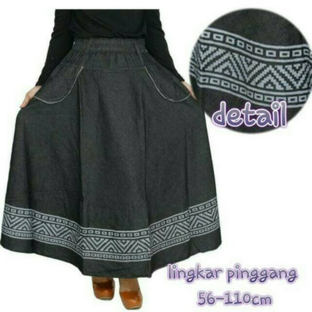 Rok panjang jeans klok motif sablon