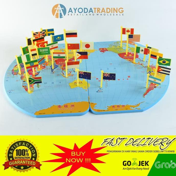 Puzzle World Flag Map Mainan Edukatif Edukasi Bendera Dunia - Termurah 