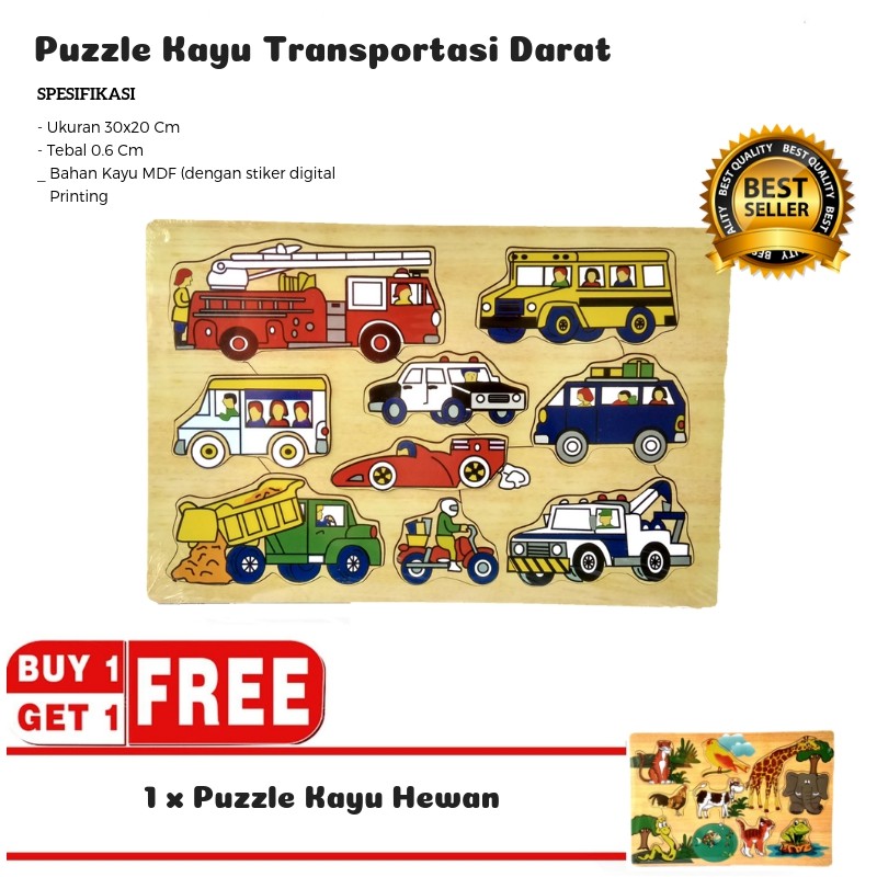 Mainan Kayu Pintar Buy 1 Get 1 Puzzle Kayu Transportasi Darat ( Puzzle Kayu Hewan)