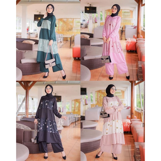TUNIK TERBARU SETELAN TUNIK KULOT SYAKILLA TWILL IMPORT MIDIA SET ORI ELLYARSY