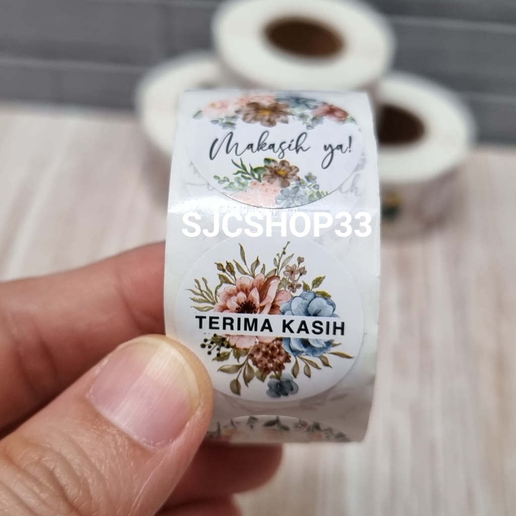 

1 roll isi 500 pcs sticker label thank you flower / terima kasih / trims / thank you for your order