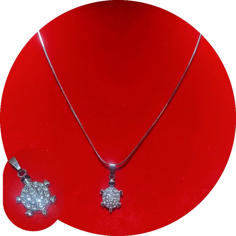 4S GROSIR SOLO || KALUNG TITANIUM LIONTIN OVAL PERMATA / KALUNG WANITA ANAK BERLIAN SILVER SIRKON LONJONG MATA OVAL KURA-KURA BERKILAU ANTI KARAT TIDAK LUNTUR TAHAN AIR / WANITA PRIA CEWEK COWOK