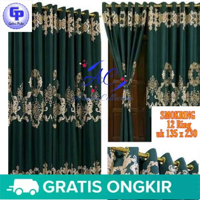 Galeripuko - Gorden Smokring motif bunga/karakter/batik sultan hijau uk 135x230 Bisa COD