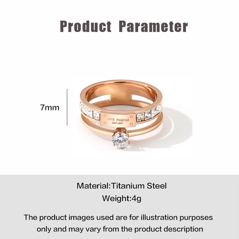 Cincin Berlian Ganda Bahan Titanium Steel Warna Rose Gold Gaya Retro Korea Untuk Wanita